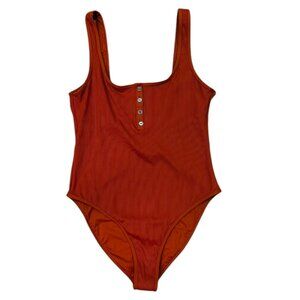 NWT L*Space Float On Classic One-Piece Swimsuit Ribbed Button Front